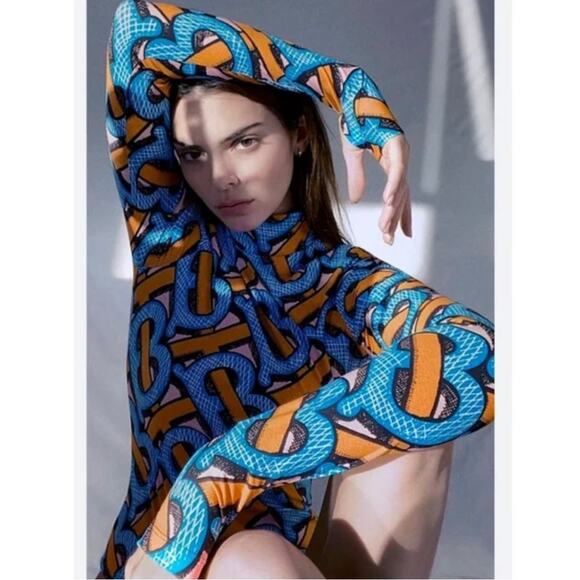 BURBERRY Monogram Women’s Long Sleeve One Piece Bathing Suit Boddysuit XL - Picture 4 of 8